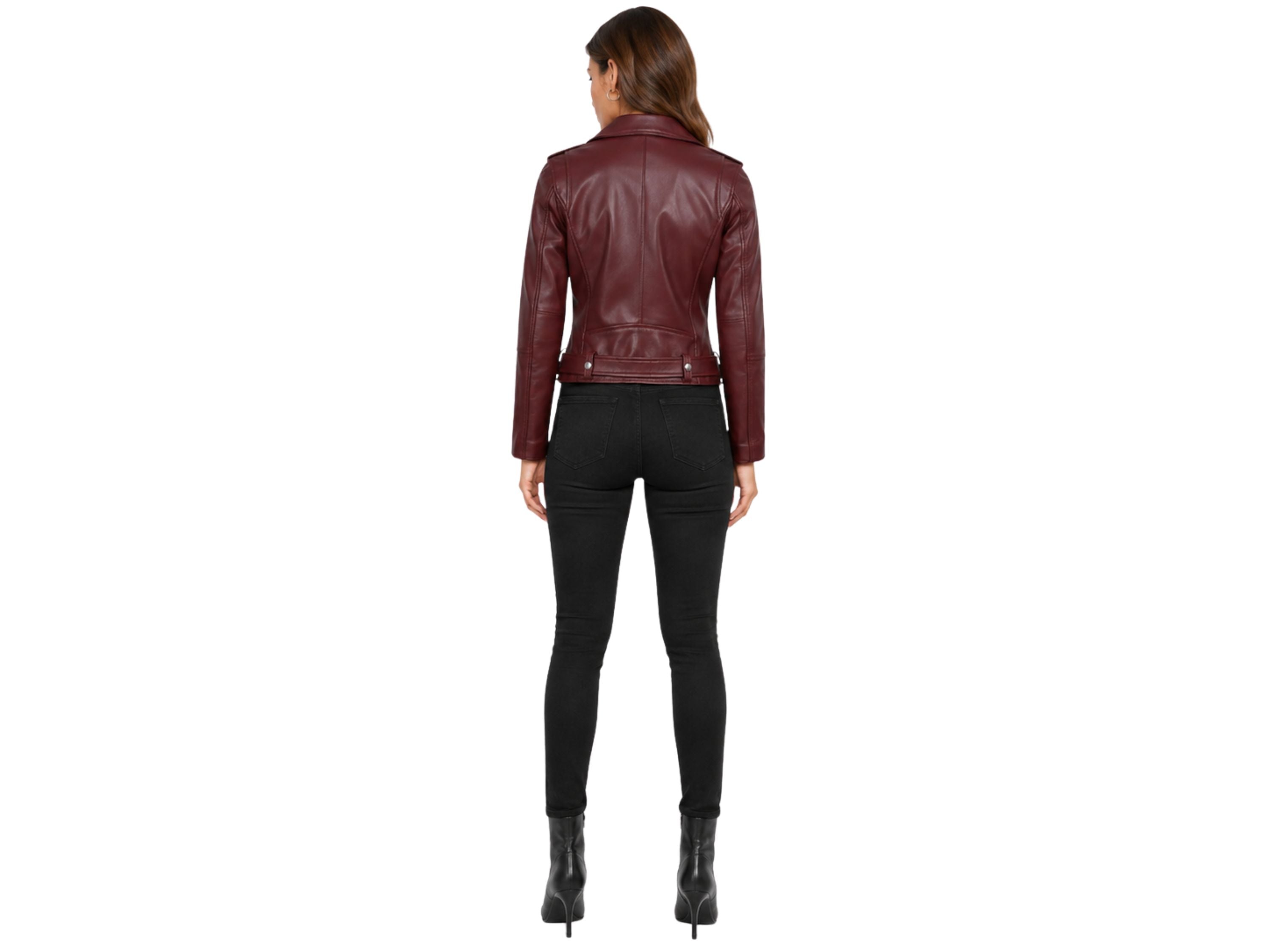 Women’s Deep Burgundy Lambskin Leather Biker Jacket Wholesale Custom Private Label Manufacturer