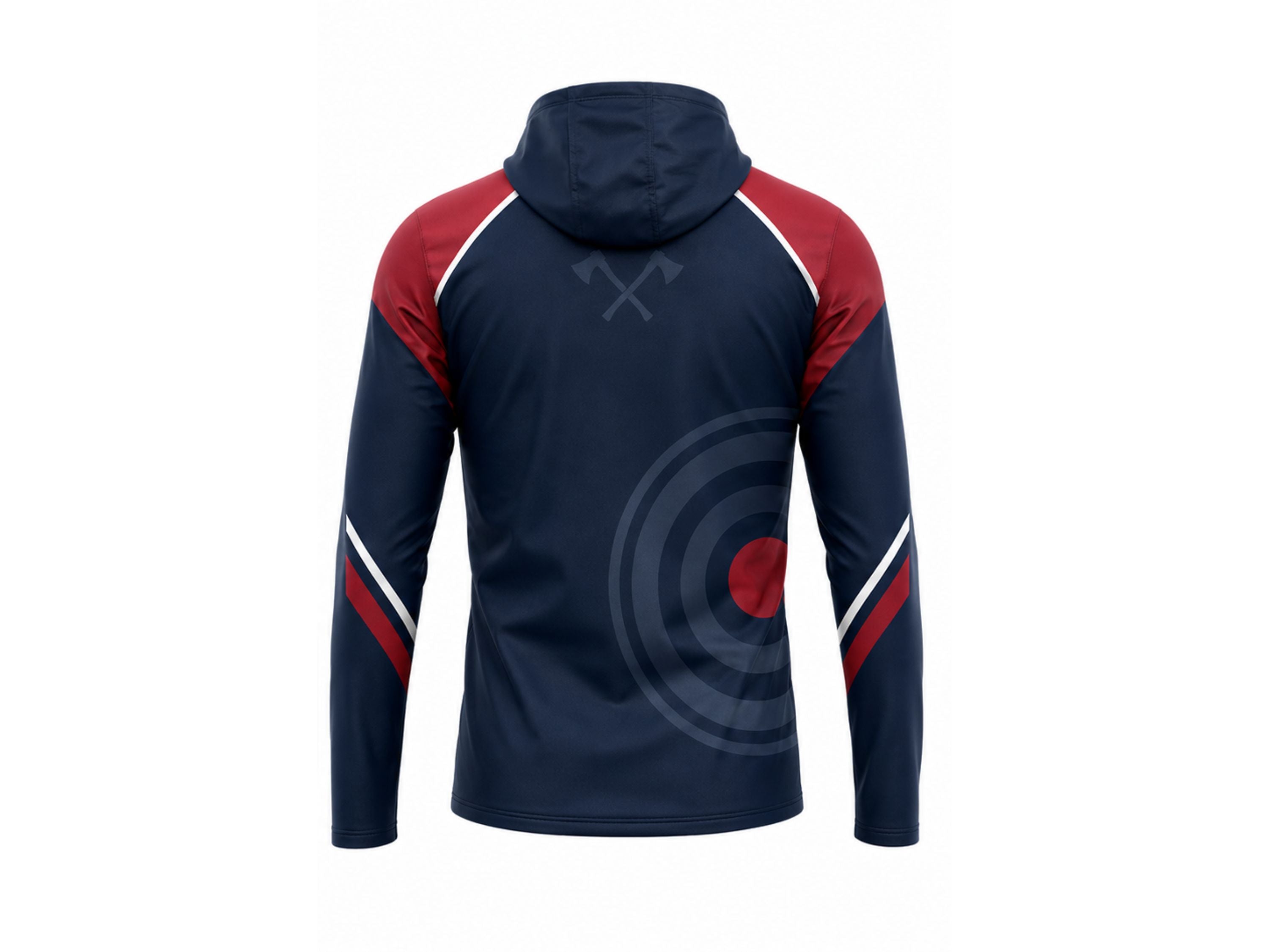 Custom Navy Red Sublimated Axe Throwing Hoodie – Wholesale Team Apparel