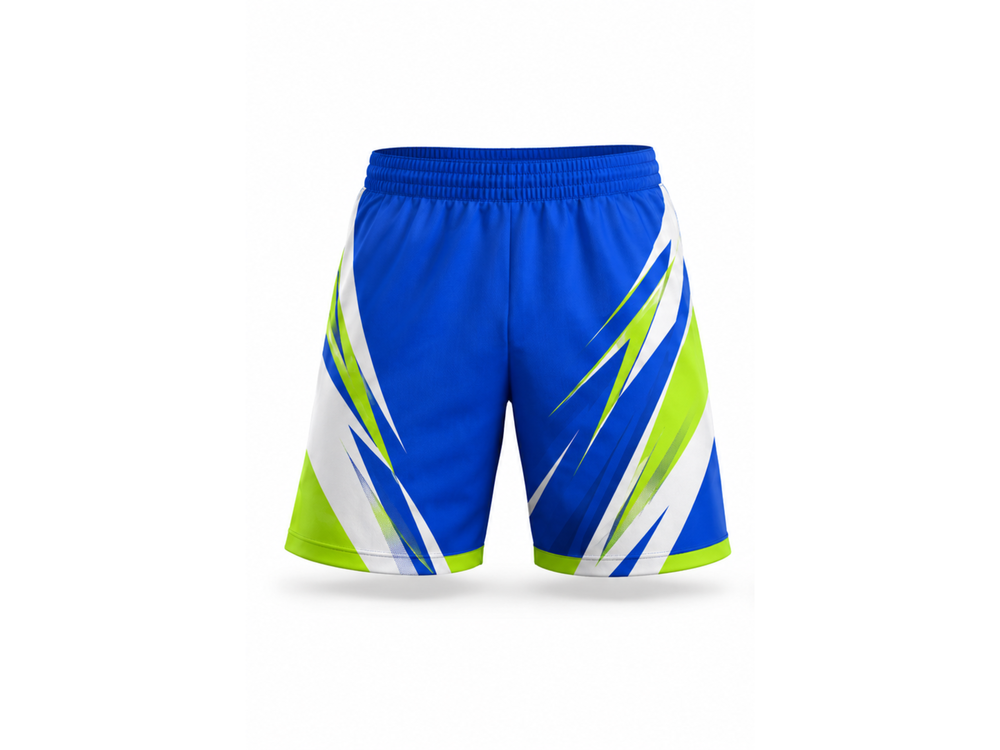Blue & Lime Soccer Shorts – Wholesale Performance Shorts, Customizable Low MOQ, Bulk Orders front design preview