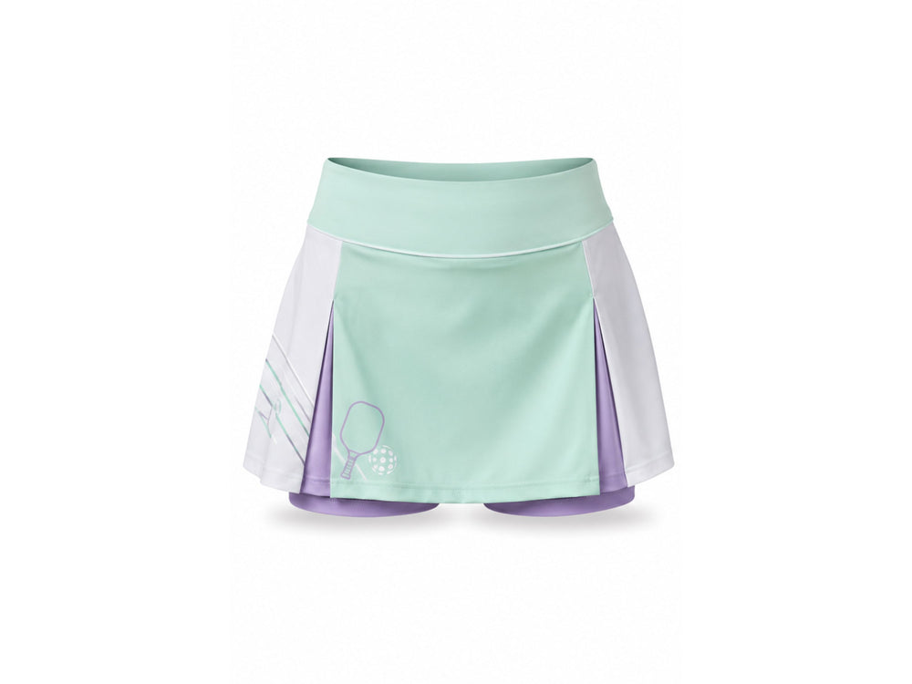 Custom Pickleball Skort | Wholesale Pickleball Team Skirt | Mint Green White Purple | Apparels Bridge front design preview