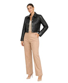 Women’s Black Quilted Lambskin Leather Cropped Jacket Wholesale Custom Private Label Manufacturer