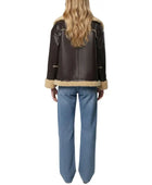 Burgundy Sheepskin Rancher Coat Wholesale | Women’s Curly Faux Shearling Winter Jacket Manufacturer