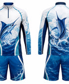 Custom Fishing Uniform Set | Wholesale Fishing Team Jersey and Pants | White Blue Marlin | Apparels Bridge