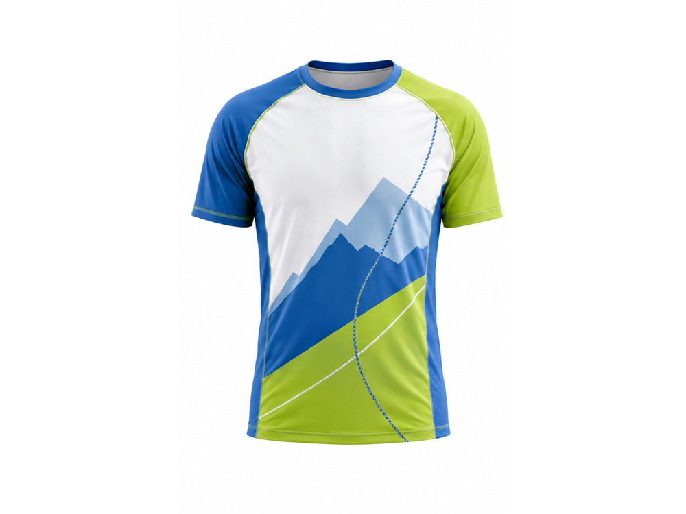 Custom Blue Green Sublimated Climbing Jersey – Wholesale Team Shirt front design preview