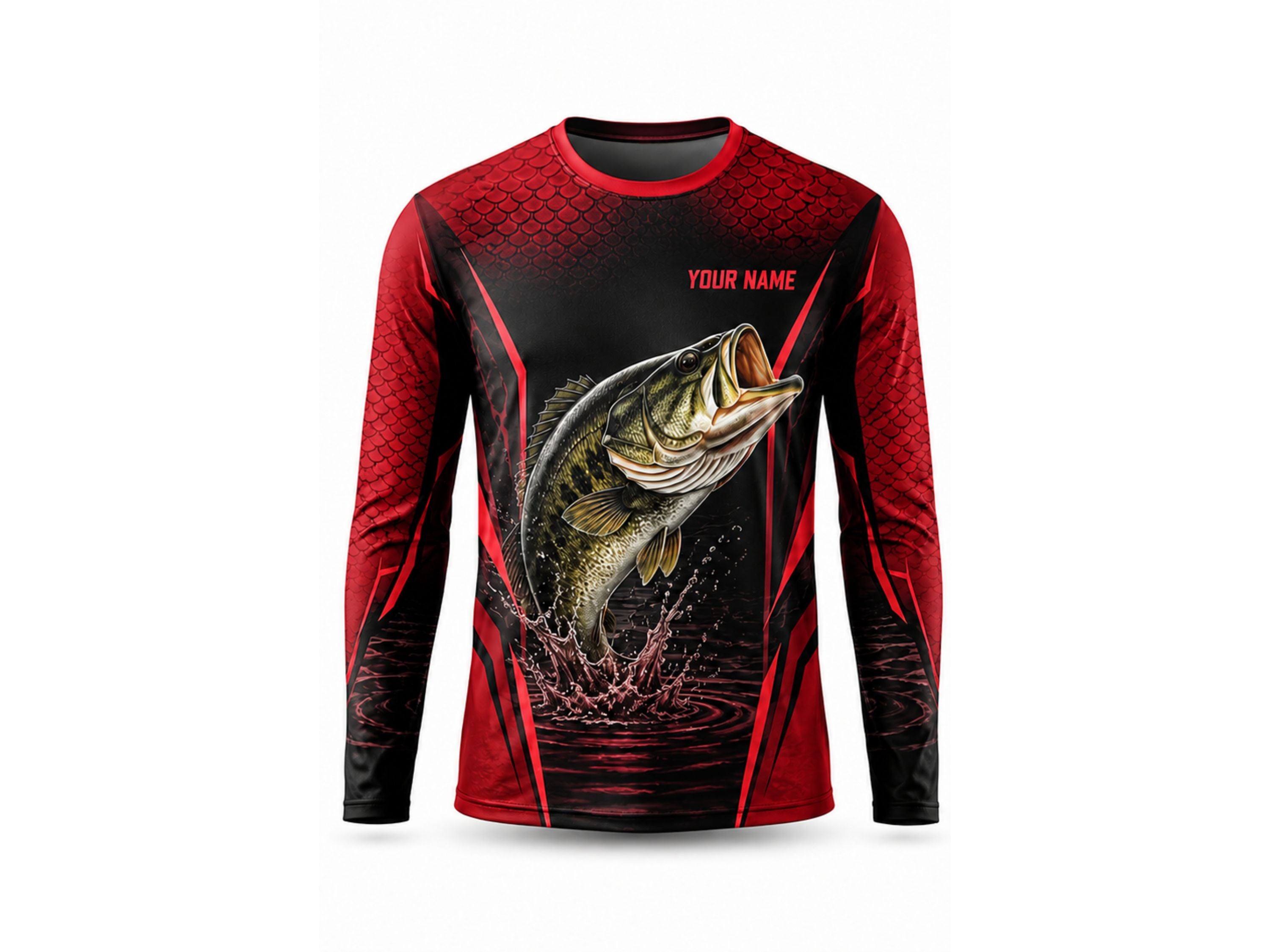 Custom Fishing Shirt | Wholesale Fishing Team Long Sleeve Shirt | Black Red Bass | Apparels Bridge