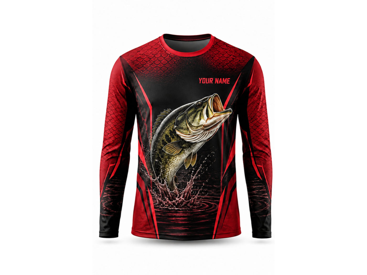 Custom Fishing Shirt | Wholesale Fishing Team Long Sleeve Shirt | Black Red Bass | Apparels Bridge
