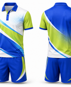 Custom Tennis Uniform – Blue, Lime & White Polo & Shorts Set, Wholesale Bulk, Low MOQ, Team Uniform