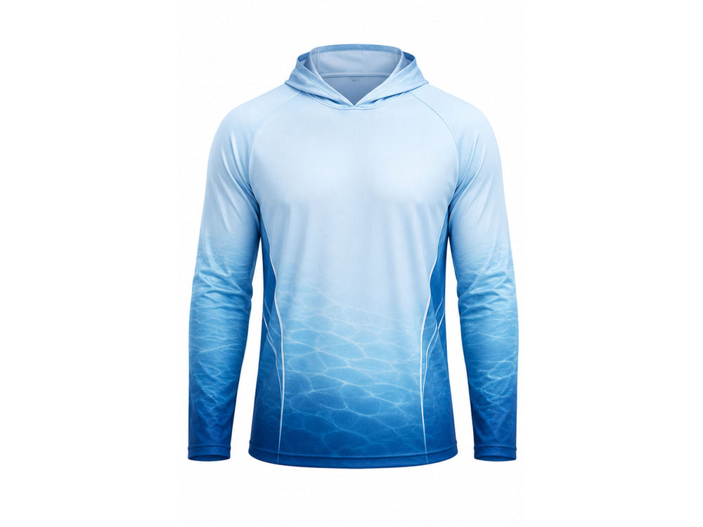 Custom Fishing Jersey – Blue Long-Sleeve Hoodie, Wholesale, Low MOQ, Bulk Sportswear front design preview
