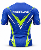 Custom Wrestling Compression Shirt | Wholesale Wrestling Team Shirt | Blue Lime Green White | Apparels Bridge