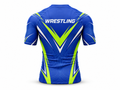 Custom Wrestling Compression Shirt | Wholesale Wrestling Team Shirt | Blue Lime Green White | Apparels Bridge