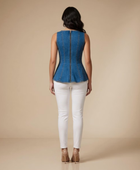 Wholesale Custom Mid Blue Denim Peplum Top Manufacturer Private Label Corset Style Top