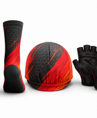 Custom Cycling Socks Helmet and Gloves Set | Wholesale Cycling Team Accessory Bundle | Black Red Orange | Apparels Bridge
