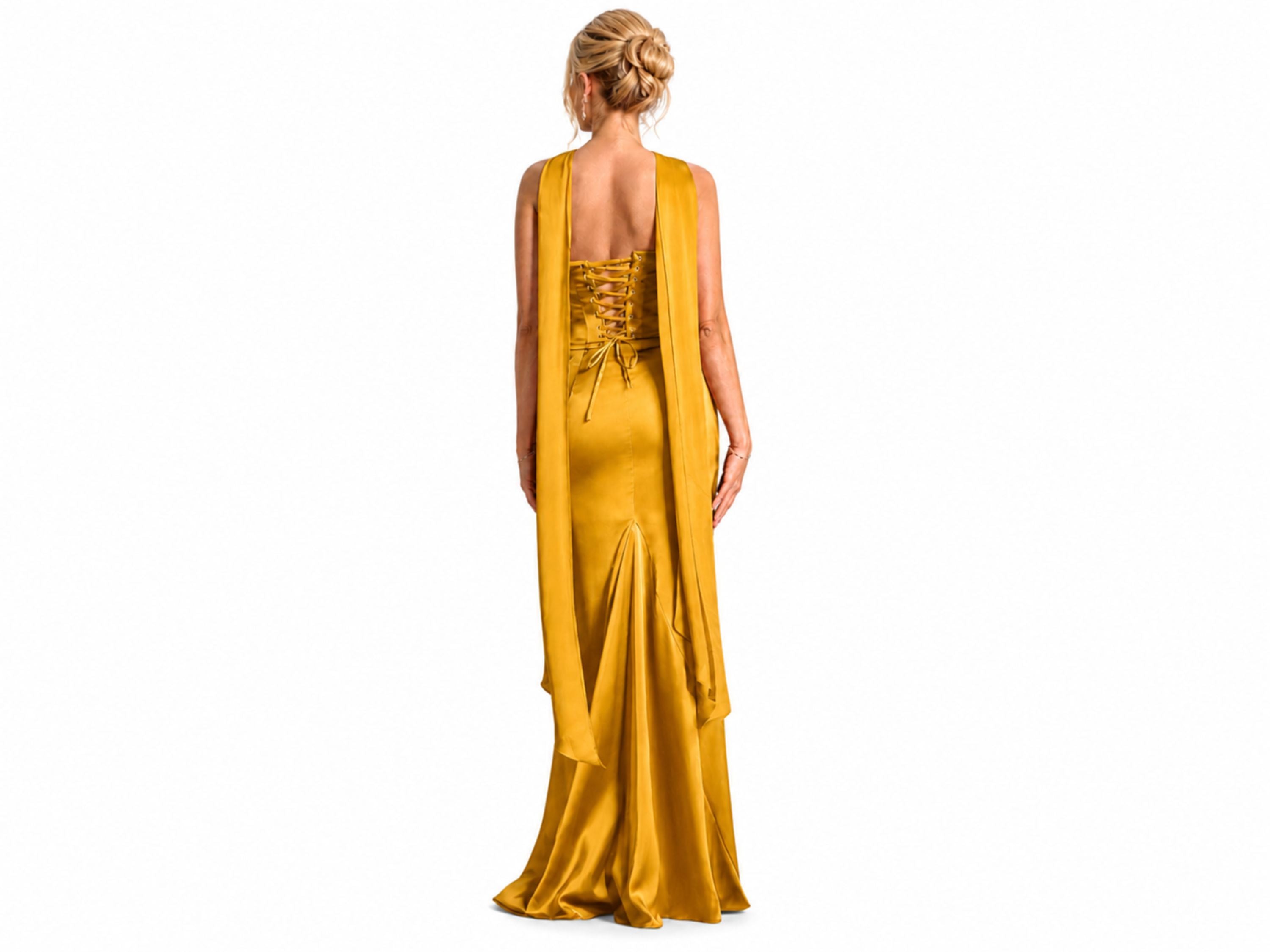 Wholesale Gold Satin One Shoulder Prom Dress, Custom Fitted Formal Gown Manufacturer for Private Label Boutiques