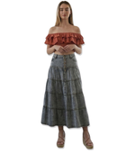 Wholesale Custom Acid Wash Denim Midi Skirt Manufacturer Private Label Tiered Cotton Skirt