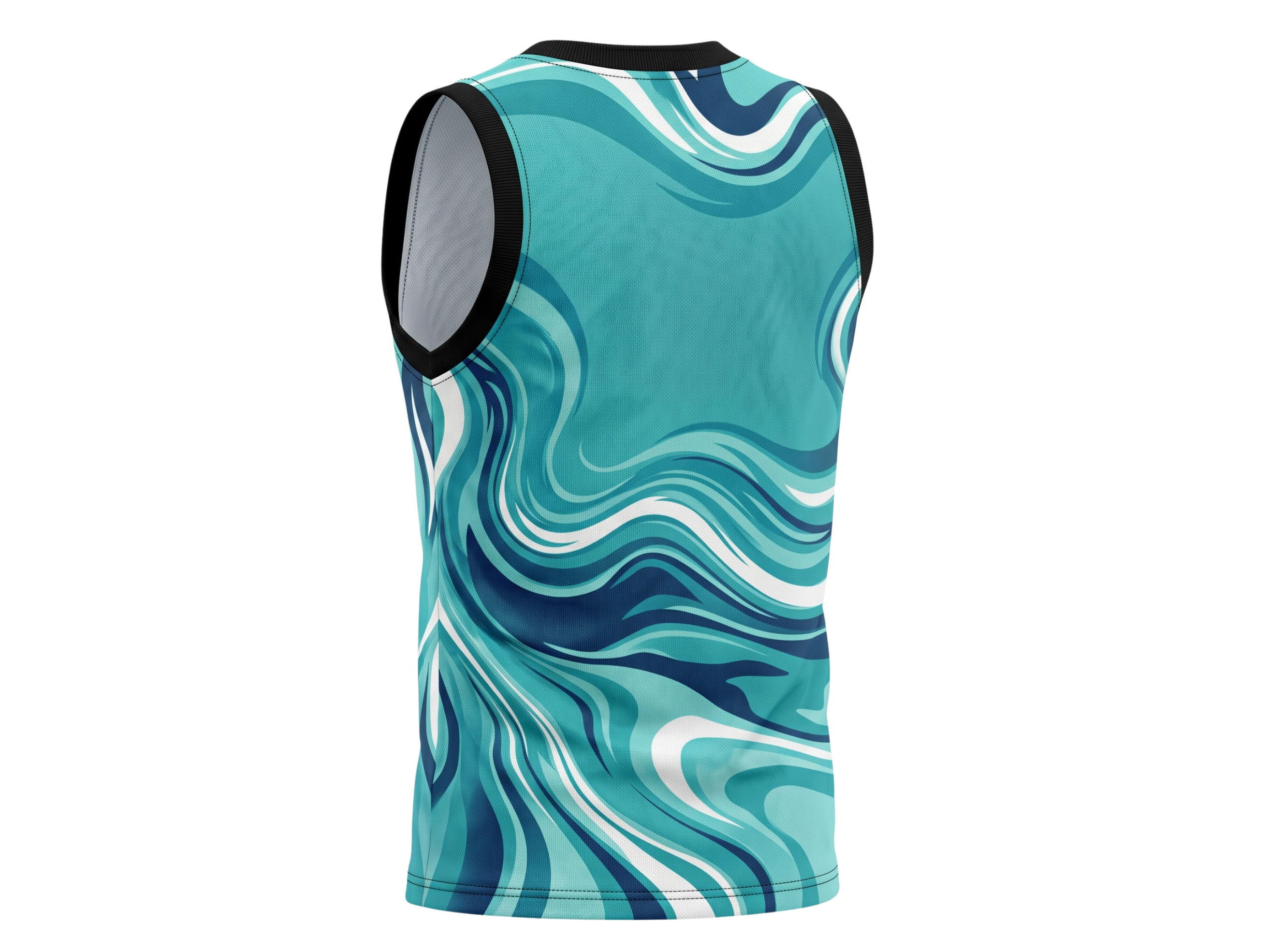 Custom Sublimated Basketball Jersey – Aqua Blue Marble Wave Design | Wholesale Basketball Jersey Manufacturer