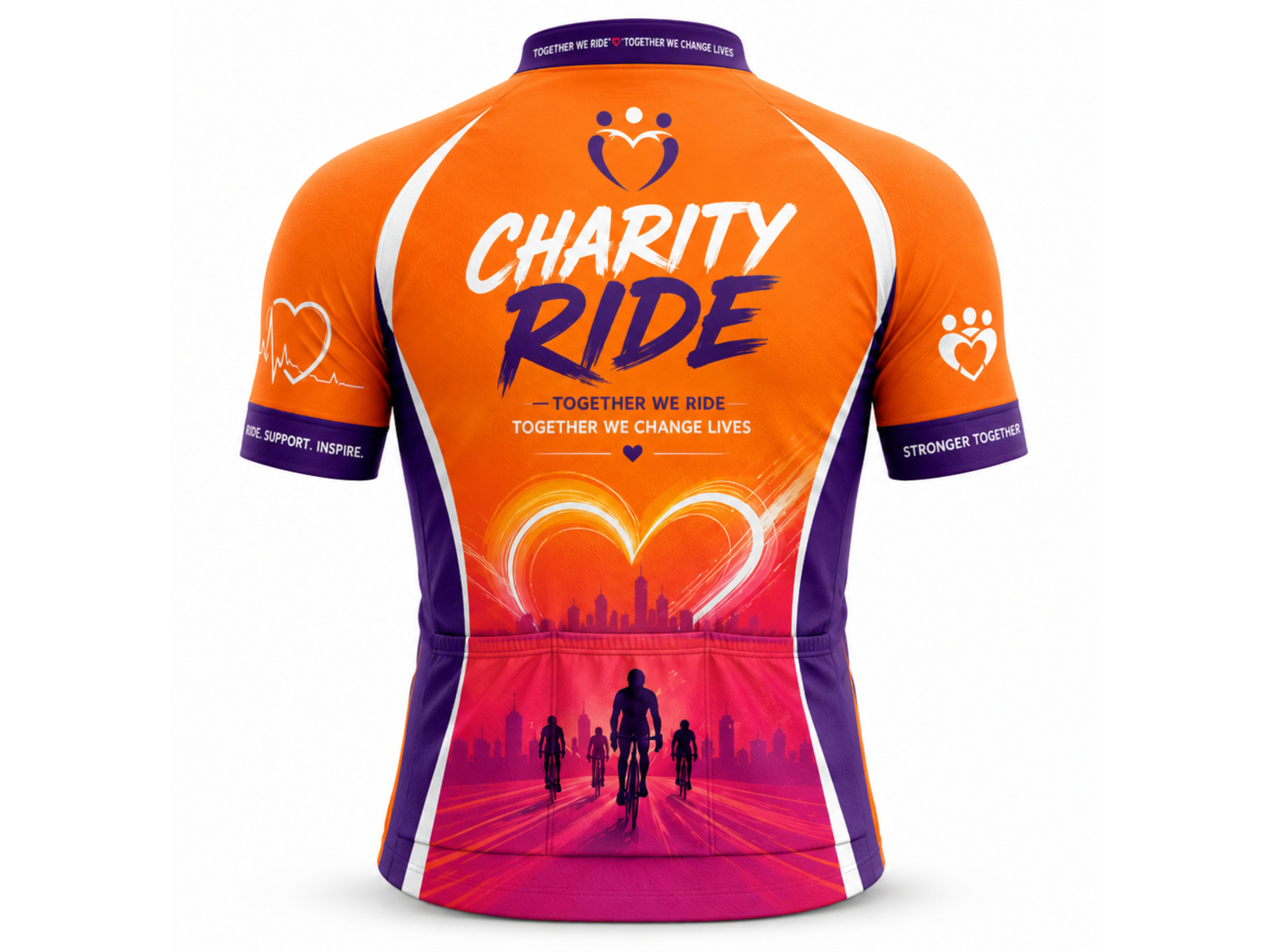Custom Charity Ride Cycling Jersey | Wholesale Charity Event Bike Jersey | Orange Purple Pink | Apparels Bridge