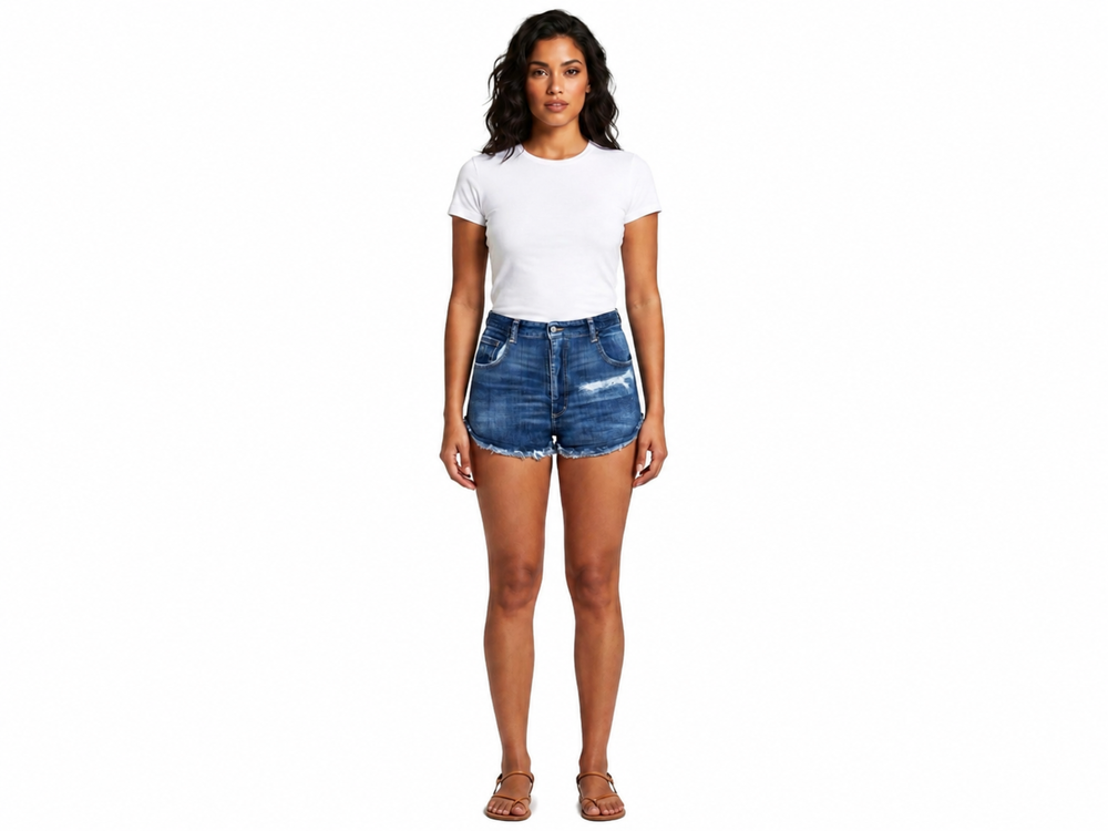 Wholesale Custom Distressed Denim Shorts Manufacturer Private Label High Rise Cut Off Shorts front design preview