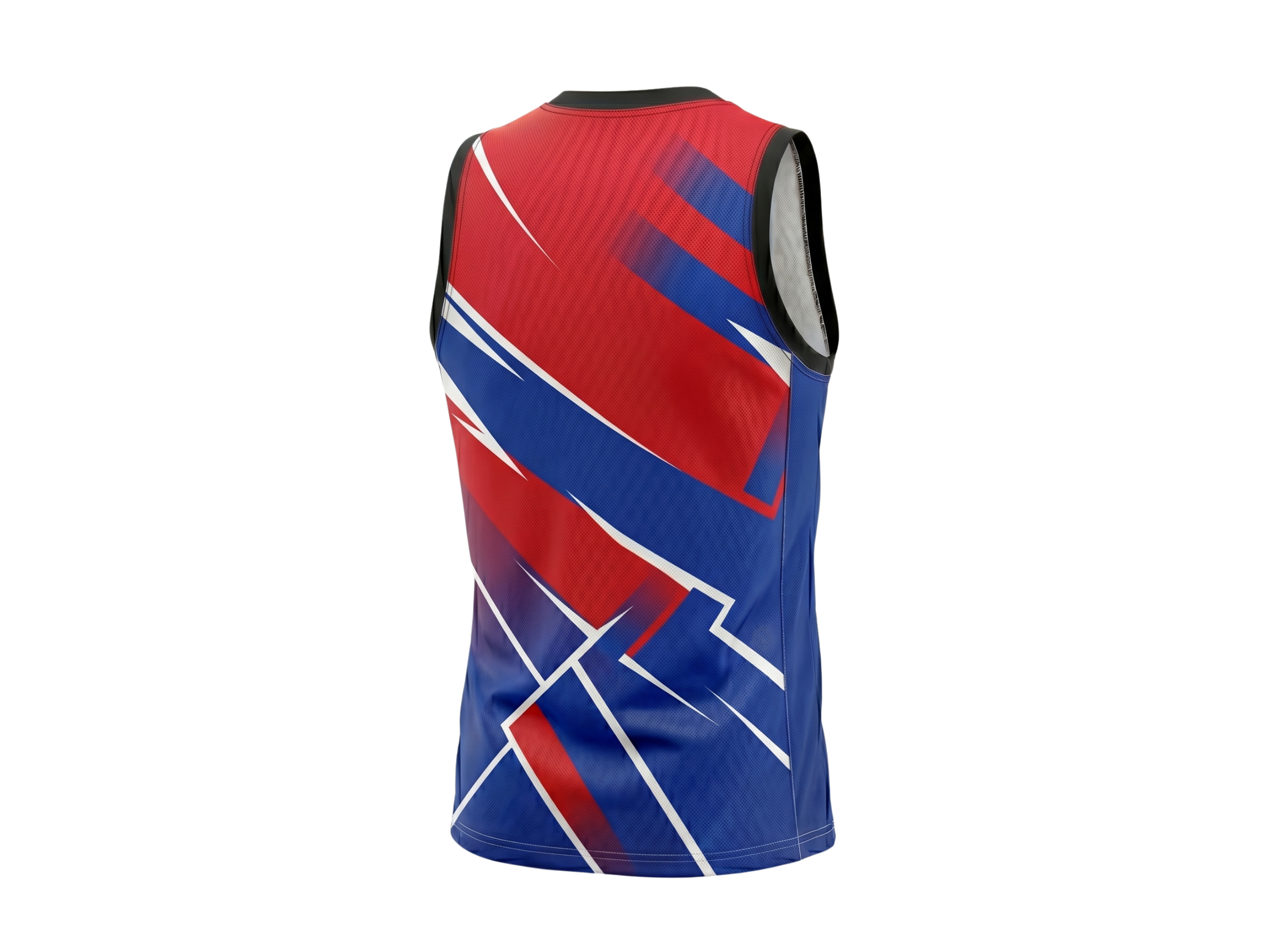 Custom Sublimated Basketball Jersey – Red Blue Geometric Design | Wholesale Basketball Jersey Manufacturer