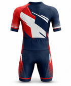 Custom Cycling Skin Suit | Wholesale Aero Race Suit | Red Navy White | Apparels Bridge