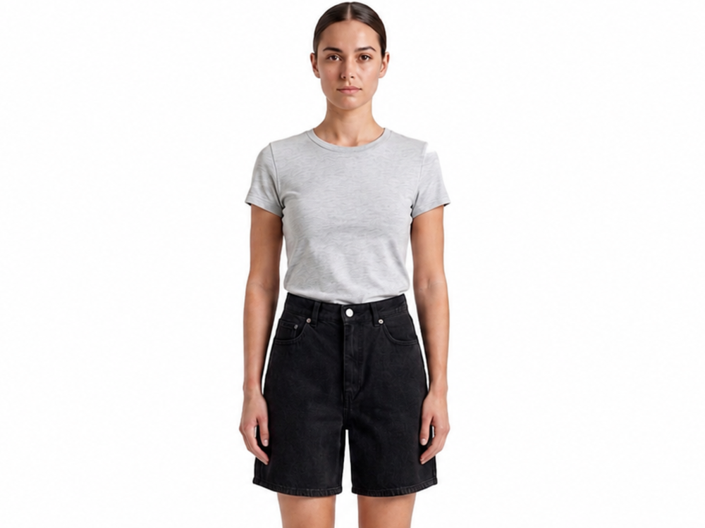 Wholesale Custom Black Denim Bermuda Shorts Manufacturer Private Label High Waist Shorts front design preview