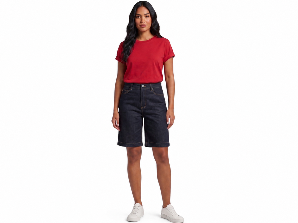 Wholesale Custom Black Denim Bermuda Shorts Manufacturer Private Label High Waist Shorts front design preview