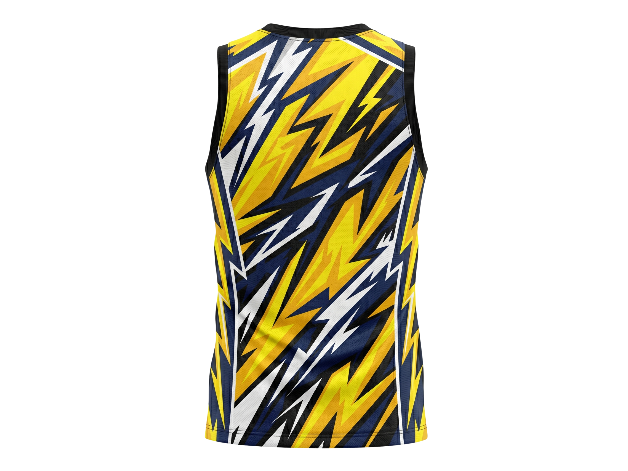 Custom Sublimated Basketball Jersey – Yellow Navy Lightning Design | Wholesale Basketball Jersey Manufacturer