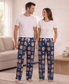 Wholesale Custom Baby Face Polyester Pajama Pants, Blue Unisex Couples Sleepwear Manufacturer for Private Label Brands