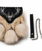 Fox Fur Semi Dress Sporran White with Stag Motif Flap | B2B Low MOQ