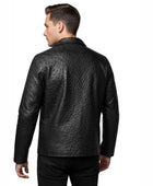 Men’s Black Ostrich Textured Leather Jacket | Wholesale Custom Private Label Outerwear Manufacturer