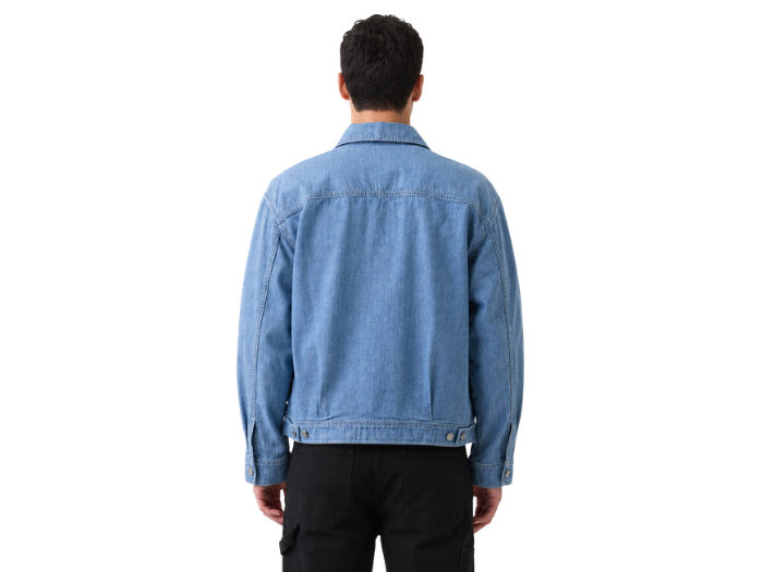 Custom Men’s Light Blue Zip Front Denim Jacket B2B front design preview