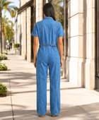 Wholesale Custom Medium Blue Denim Jumpsuit Manufacturer Private Label Zip Front Boilersuit