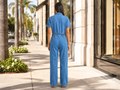 Wholesale Custom Medium Blue Denim Jumpsuit Manufacturer Private Label Zip Front Boilersuit