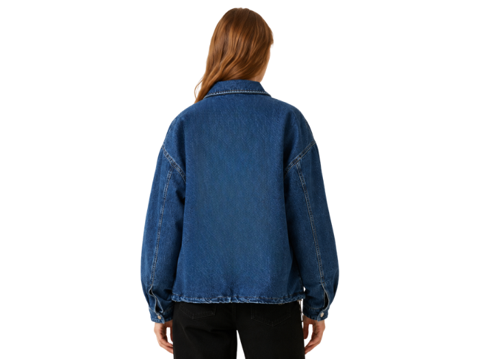 Custom Women’s Dark Blue Zip Front Denim Jacket B2B