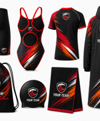 Title: Custom Full Swim Team Package – Black Red Wholesale Team Kit