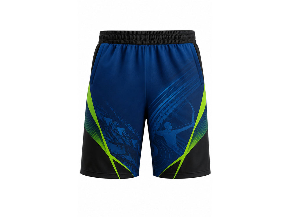 Archery Shorts Blue Black & LimeBulk Team Shorts Low MOQ Wholesale Sportswear front design preview
