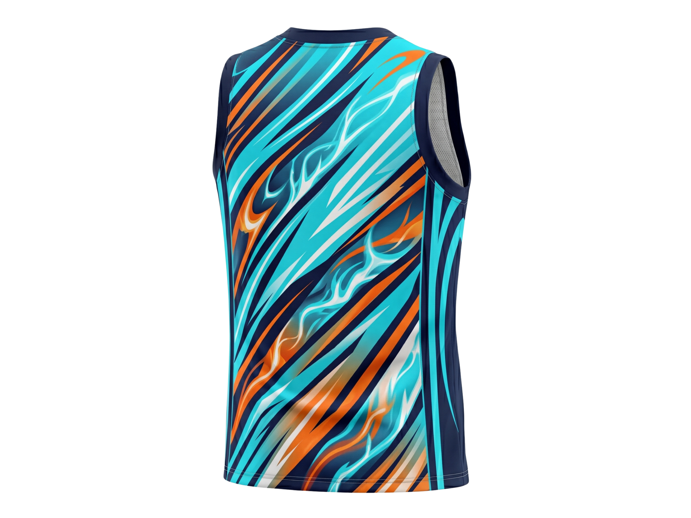 Custom Sublimated Basketball Jersey – Aqua Blue Orange Abstract Design | Wholesale Manufacturer