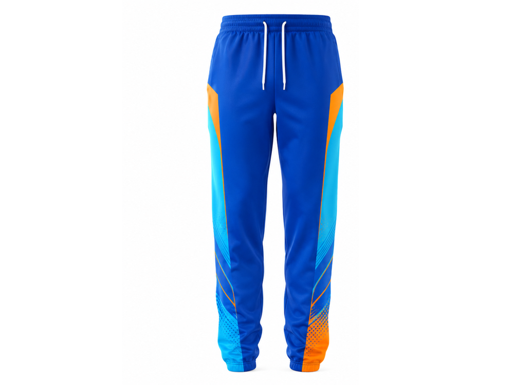 Blue & Orange Basketball Sublimated Pants – Custom Team Track Pants, Wholesale Bulk, Low MOQ front design preview