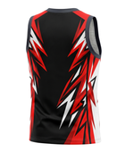 Custom Sublimated Basketball Jersey – Black Red Lightning Design | Wholesale Basketball Jersey Manufacturer