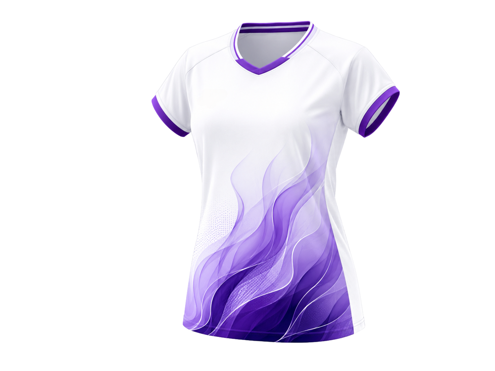 Custom White Purple Badminton Training Shirt – Wholesale Teamwear front design preview