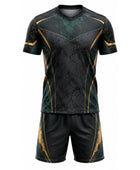 Dark Green & Gold Axe Throwing Uniform – Bulk Team Jersey & Shorts, Low MOQ, Wholesale Performance Set
