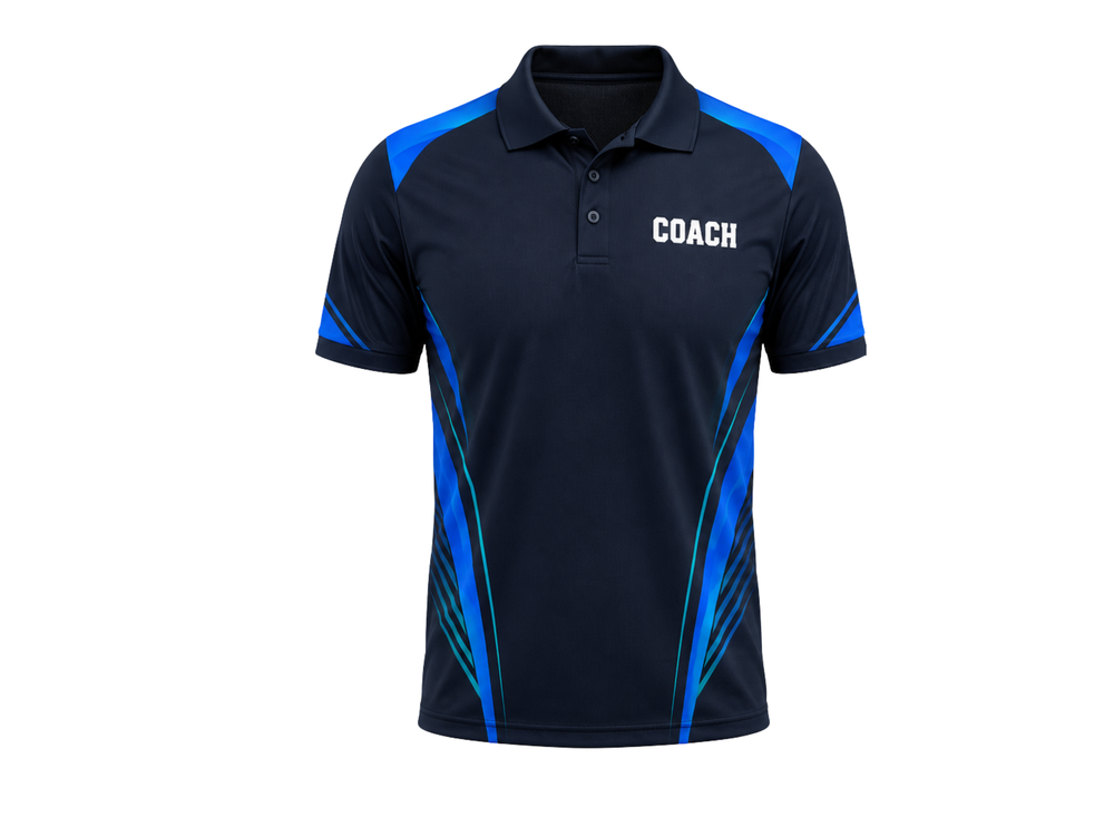Custom Navy Football Coach Jersey – Short Sleeve Soccer Coach Polo for Clubs front design preview