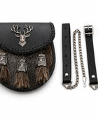 Fur Semi Dress Sporran Dark Brown with Stag Motif and Three Tassels | B2B Low MOQ