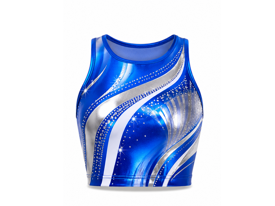 Blue & Silver Dance Team Jersey – Wholesale Bulk Sleeveless Top, Low MOQ, B2B Performance Apparel design preview