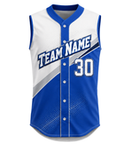 Custom Blue White Baseball Vest | Wholesale Button Front Team Jersey for Bulk Orders