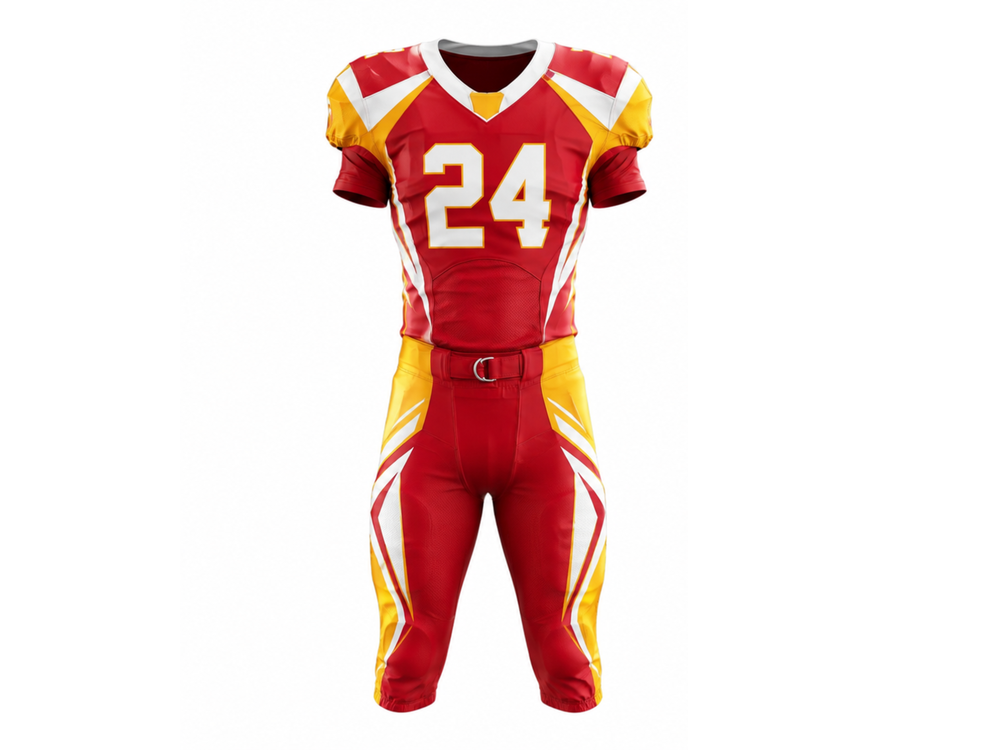 Custom Red Yellow American Football Uniform | Wholesale Team Jersey and Pants front design preview