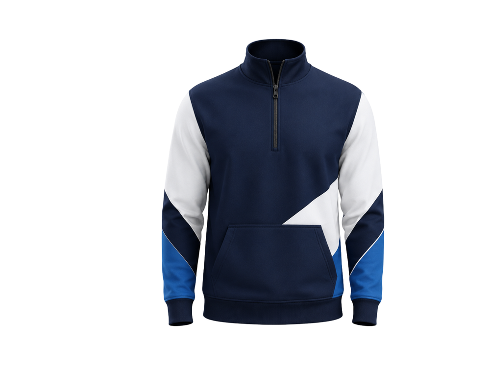 Custom Navy White Badminton QuarterZip Pullover Wholesale Teamwear B2B LOW MOQ front design preview
