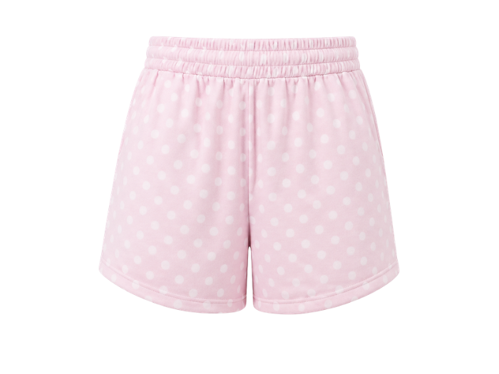 Custom Pink Screen Printed Doted Sweat Shorts B2B front design preview
