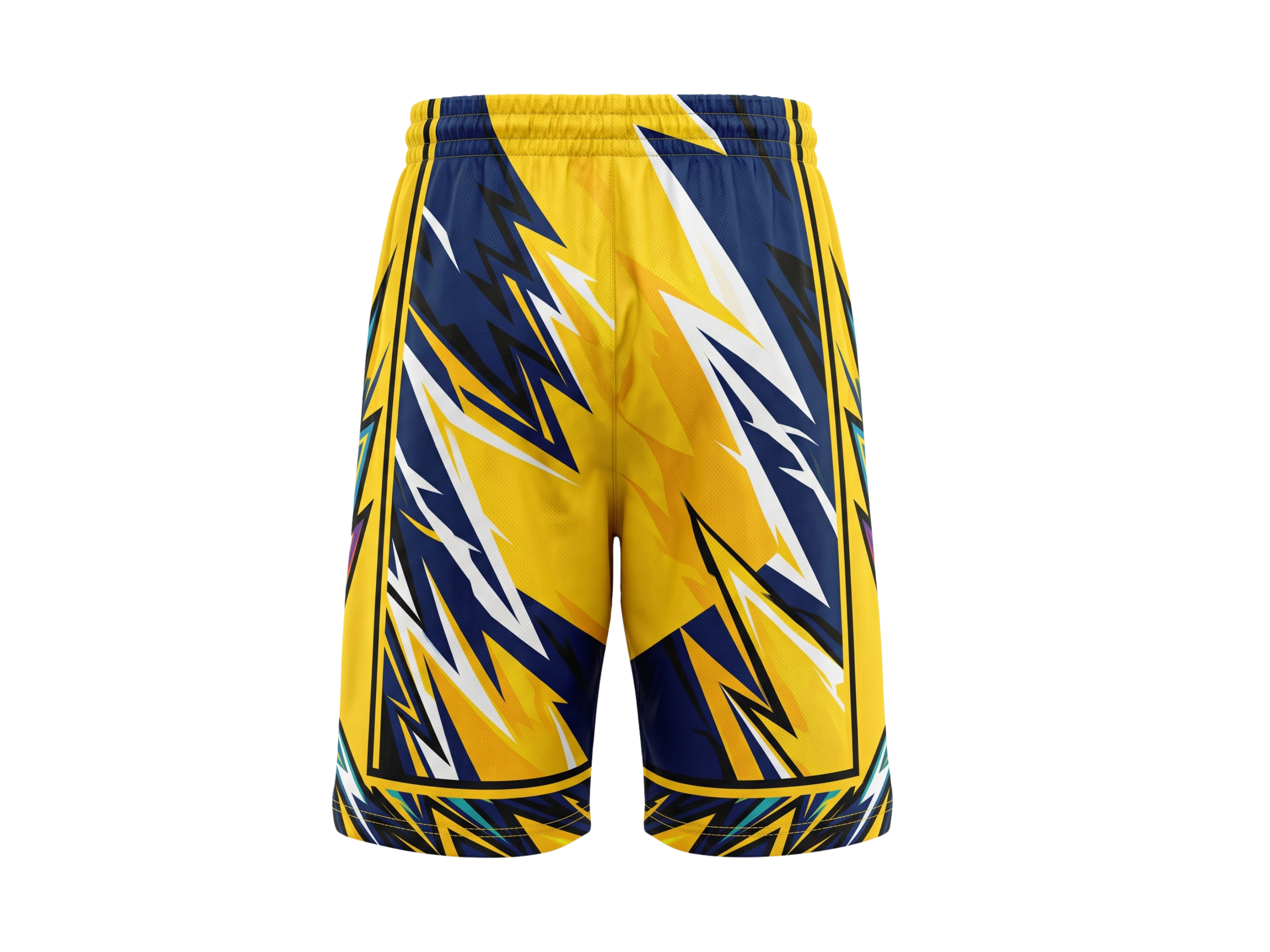 Custom Yellow Navy Lightning Sublimated Basketball Shorts | Wholesale Basketball Shorts Manufacturer