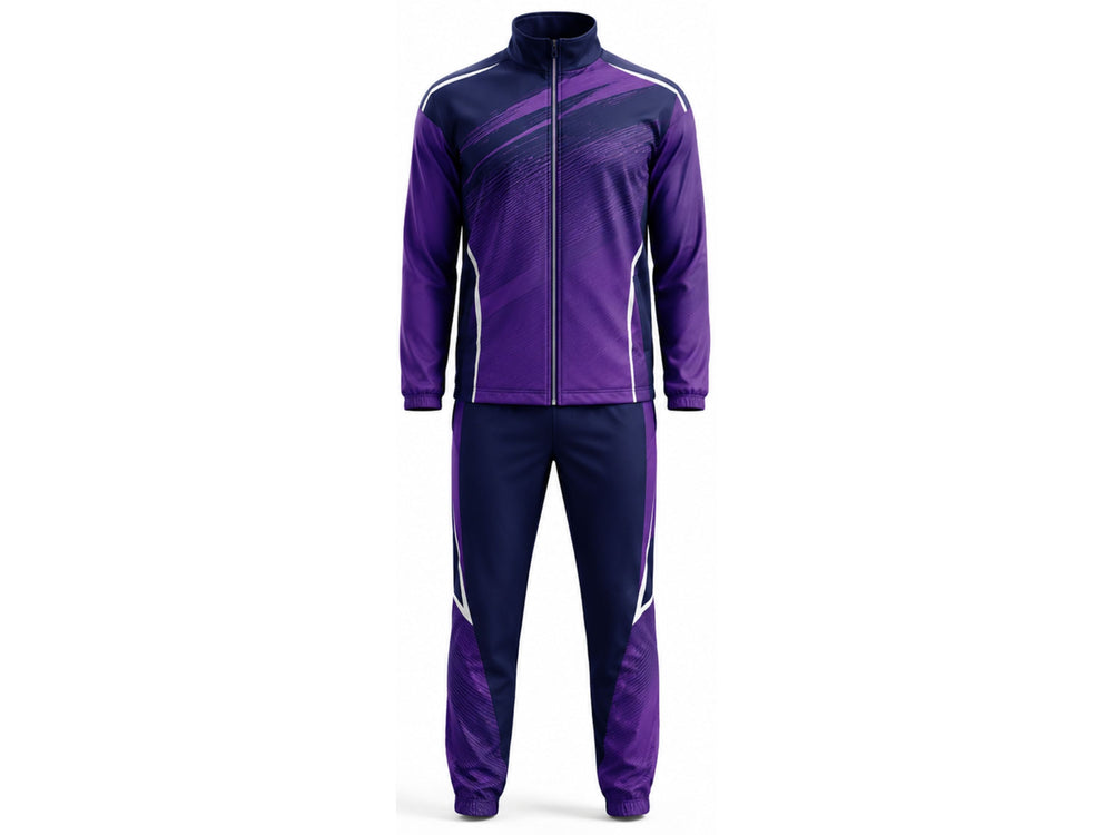 Custom Purple Cricket Tracksuit – Sublimated Jacket & Pant Set for Wholesale Teamwear front design preview