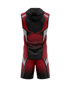 Custom Red Black 7v7 Football Uniform – Sleeveless Hooded Team Set for Clubs